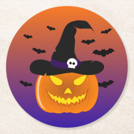 Halloween Pumpkin Jack o’ Lantern Witch Hat Underlägg Papper Rund