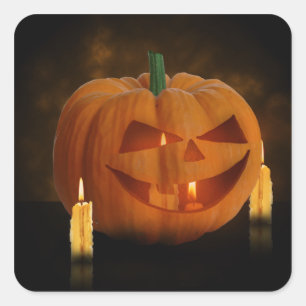 Halloween Pumpkin Lantern med ljus Fyrkantigt Klistermärke