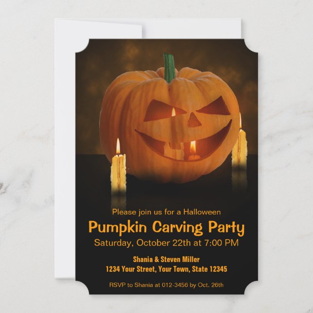 Halloween Pumpkin Lantern med ljus Inbjudningar (Framsida)