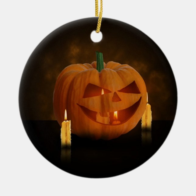 Halloween Pumpkin Lantern med ljus Julgransprydnad Keramik (Framsidan)