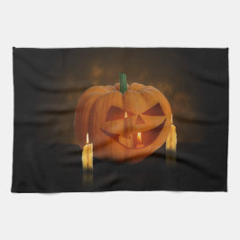 Halloween Pumpkin Lantern med ljus Kökshandduk