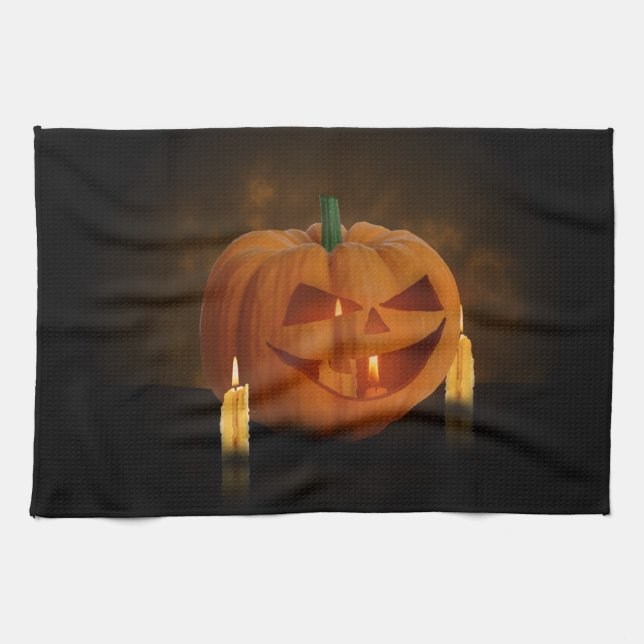 Halloween Pumpkin Lantern med ljus Kökshandduk (Horisontell)
