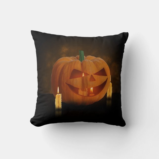 Halloween Pumpkin Lantern med ljus Kudde (Framsida)