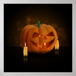 Halloween Pumpkin Lantern med ljus Poster