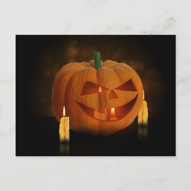 Halloween Pumpkin Lantern med ljus Vykort (Framsida)