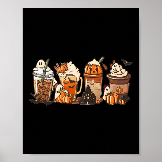 Halloween Pumpkin Latte Drink Kopp Poster (Framsidan)