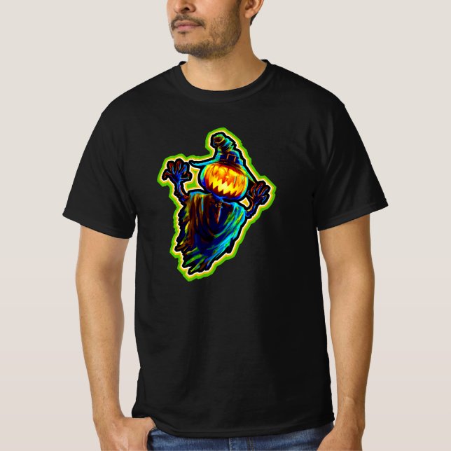 Halloween Pumpkin Light Zombie Monster Ghost Hat T Shirt (Framsida)
