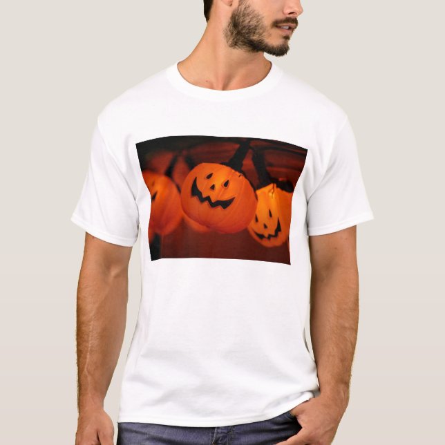 Halloween Pumpkin Lighting Vuxen Shirt White T-shirt (Framsida)