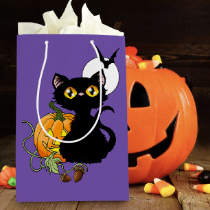 Halloween Pumpkin Lila Black Cat