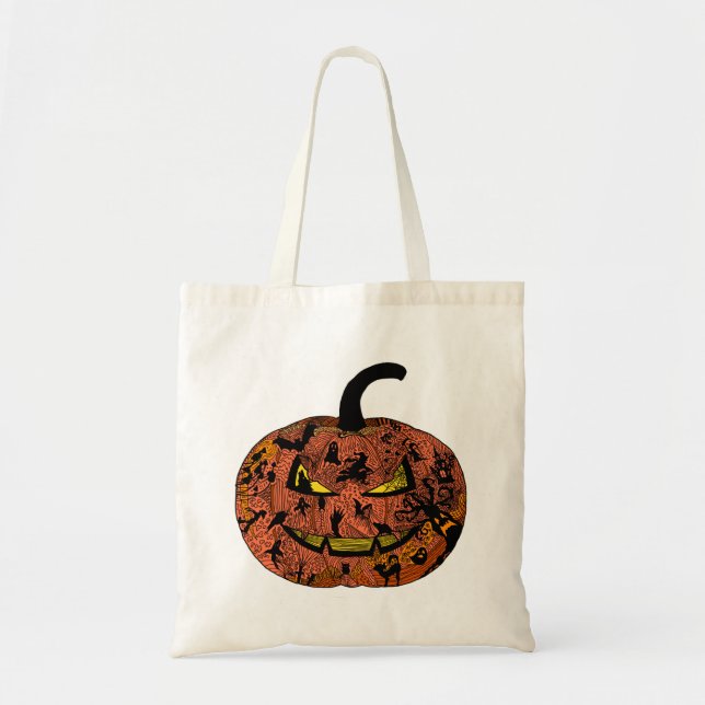 Halloween Pumpkin Line Art Tygkasse (Framsidan)