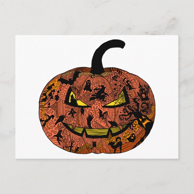 Halloween Pumpkin Line Art Vykort (Framsida)