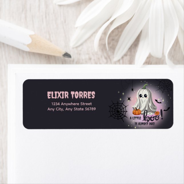 Halloween Pumpkin Little Boo Baby Shower Returadress Etikett (Insitu)