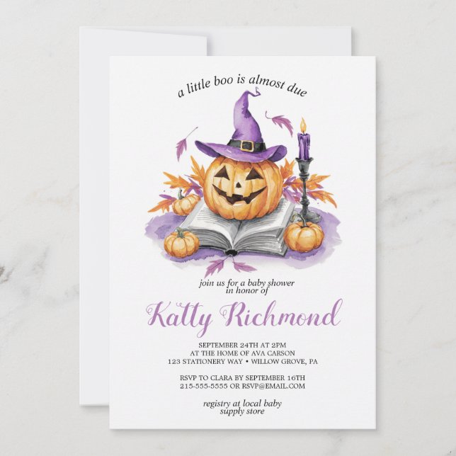 Halloween Pumpkin Little Boo babydusch Inbjudningar (Framsida)