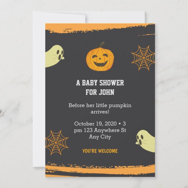 Halloween Pumpkin Little Boo Black Baby Shower Inbjudningar (Framsida)