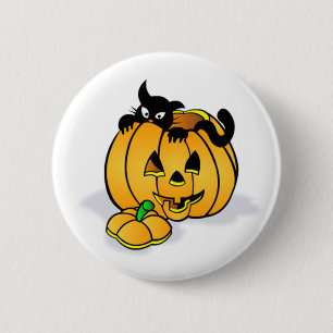 Halloween Pumpkin med Black Cat Knapp