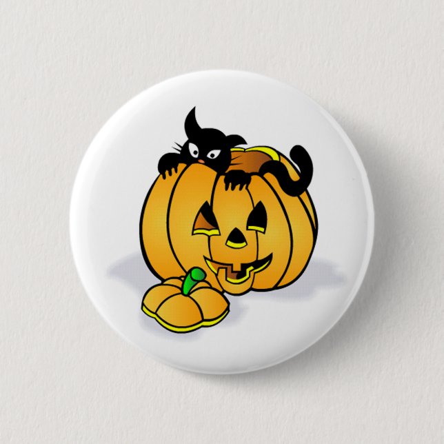 Halloween Pumpkin med Black Cat Knapp (Framsida)