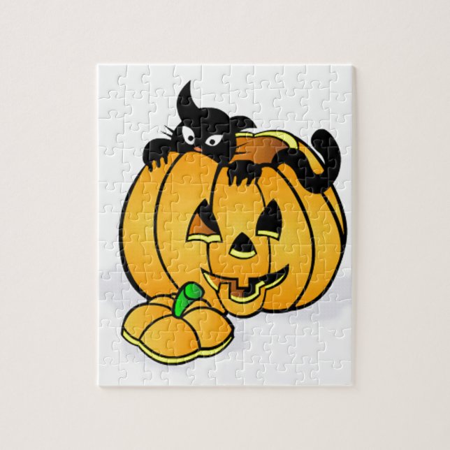 Halloween Pumpkin med Black Cat Pussel (Vertikal)