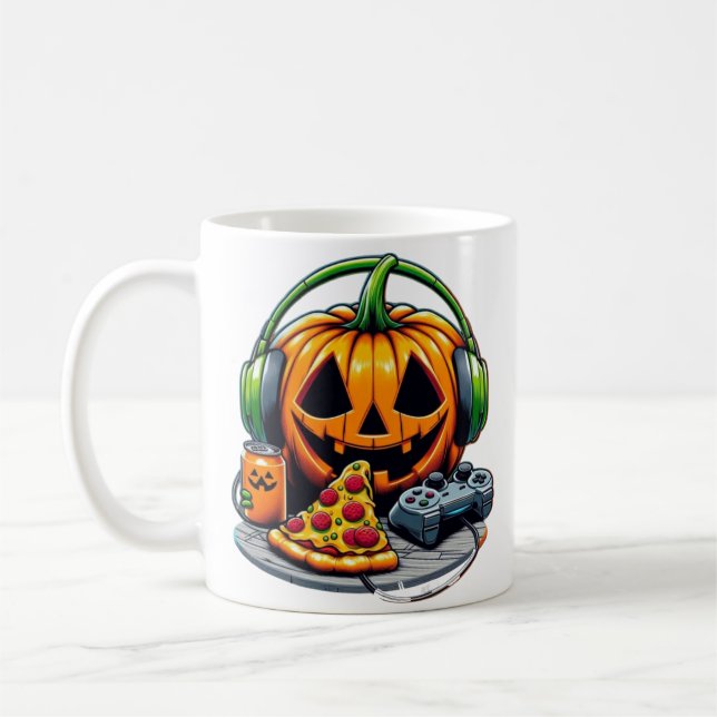 Halloween Pumpkin med hörlurar och spel? Kaffemugg (Vänster)