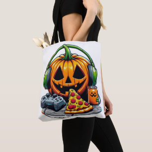 Halloween Pumpkin med hörlurar och spel? Tygkasse