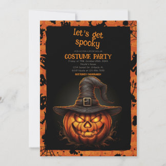 Halloween Pumpkin med Witch Hat Inbjudningar