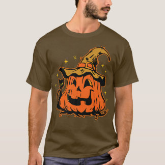 Halloween Pumpkin med Witches Hat and Cat Graphic T Shirt