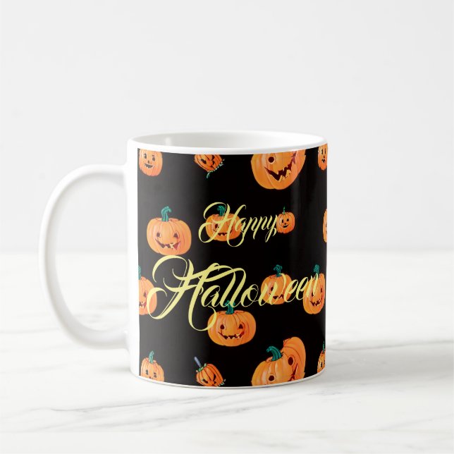 Halloween Pumpkin Mönster Kaffemugg (Vänster)