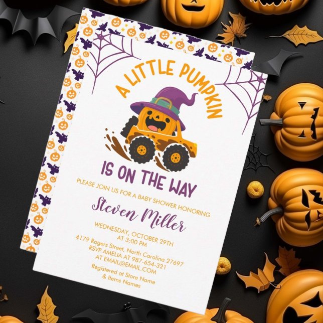 Halloween Pumpkin Monster Lastbil Baby Shower Inbjudningar (Skapare uppladdad)