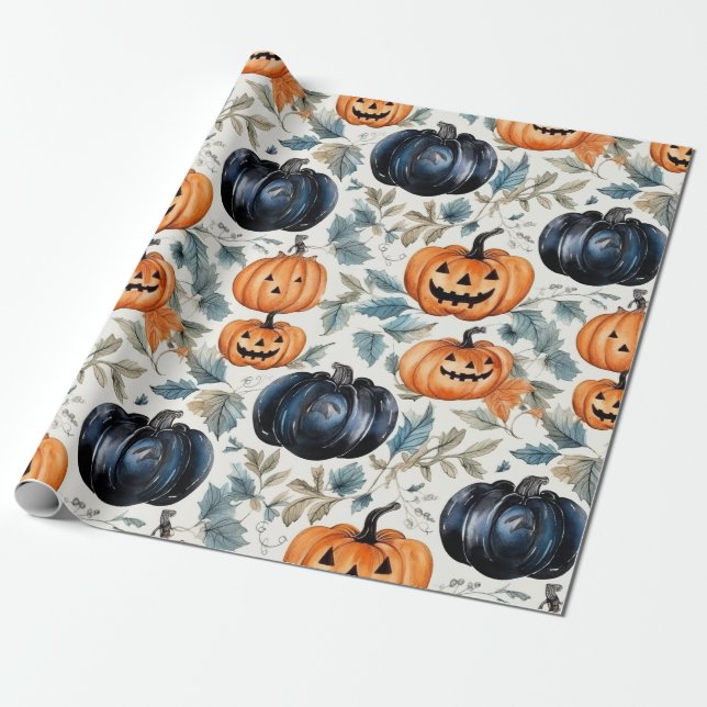 Halloween Pumpkin Mönster Presentpapper (Utrullad)