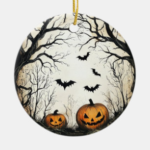 Halloween Pumpkin och Fladdermus Julgransprydnad Keramik