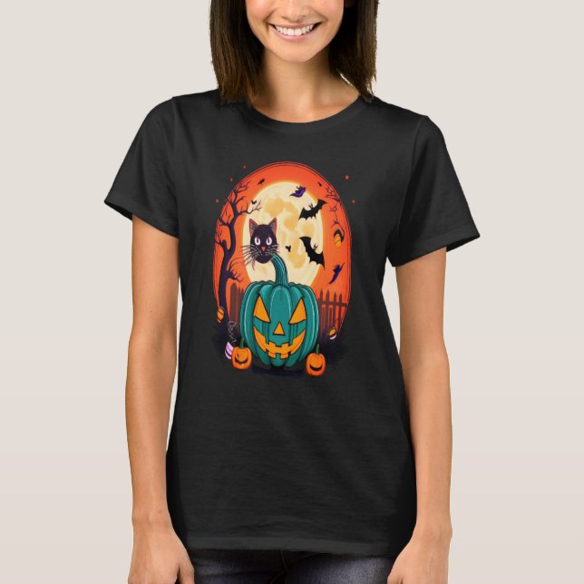 Halloween Pumpkin och Kattskjorta T Shirt (Framsida)