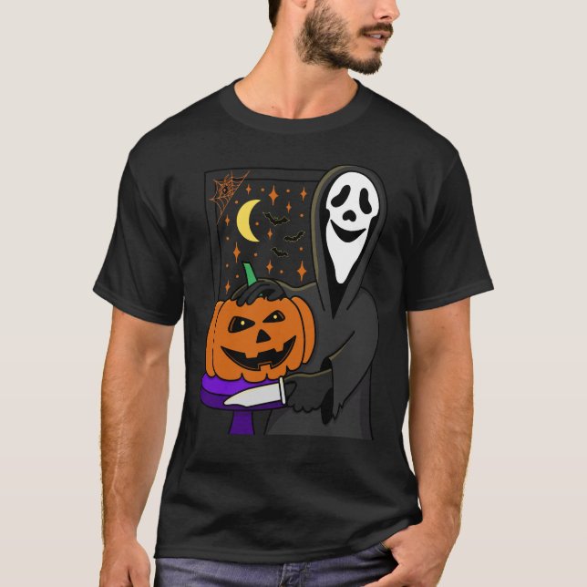 Halloween Pumpkin och Skräm Ansikte T Shirt (Framsida)