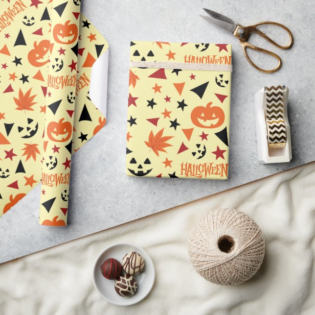 Halloween Pumpkin och Stars sömlösa gift Wrap Presentpapper (Hantverk)