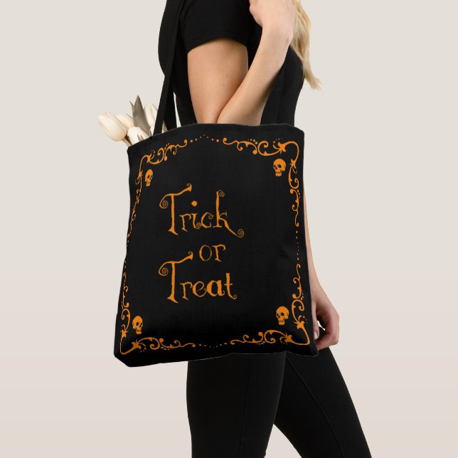 Halloween Pumpkin Orange and Black Trick or Treat Tygkasse (Närbild)