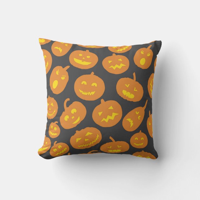 Halloween Pumpkin Orange Black Jack O'Lantern Kudde (Framsida)