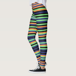 Halloween Pumpkin Orange Black Stripe Leggings