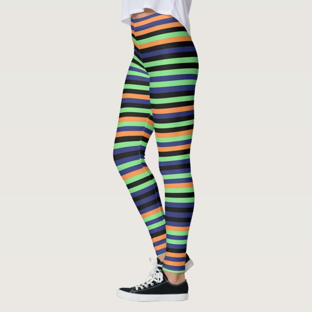 Halloween Pumpkin Orange Black Stripe Leggings (Vänster)