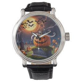 Halloween Pumpkin på en Headstone Armbandsur