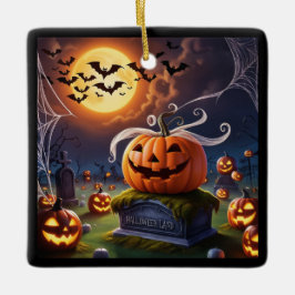 Halloween Pumpkin på en Headstone Julgransprydnad Keramik
