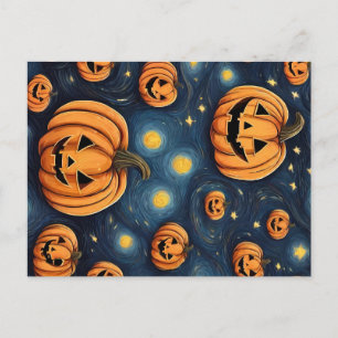 Halloween Pumpkin på stjärnnatten Vykort