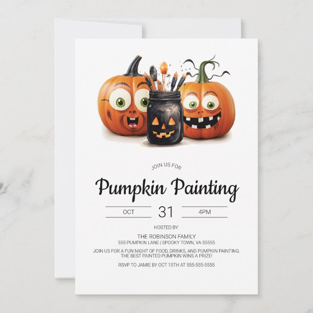 Halloween Pumpkin Painting Party-inbjudan Inbjudningar (Framsida)