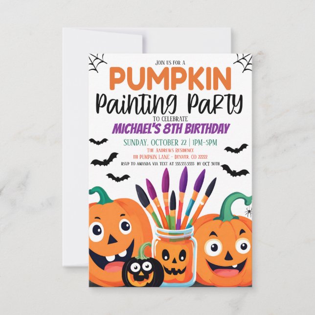 Halloween Pumpkin Painting Party Inbjudningar (Framsida)