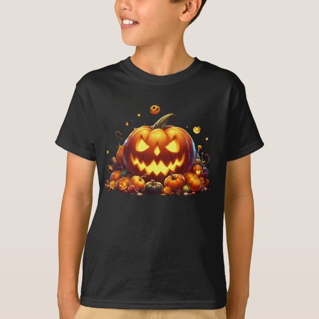 Halloween Pumpkin Party Gult Magic T Shirt (Framsida)