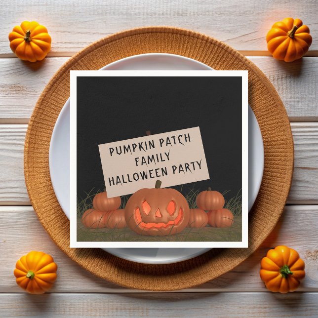 Halloween Pumpkin Party Jack o lantern Napkins Pappersservett (Fun pumpkin patch paper napkins with space for your Halloween Party details)
