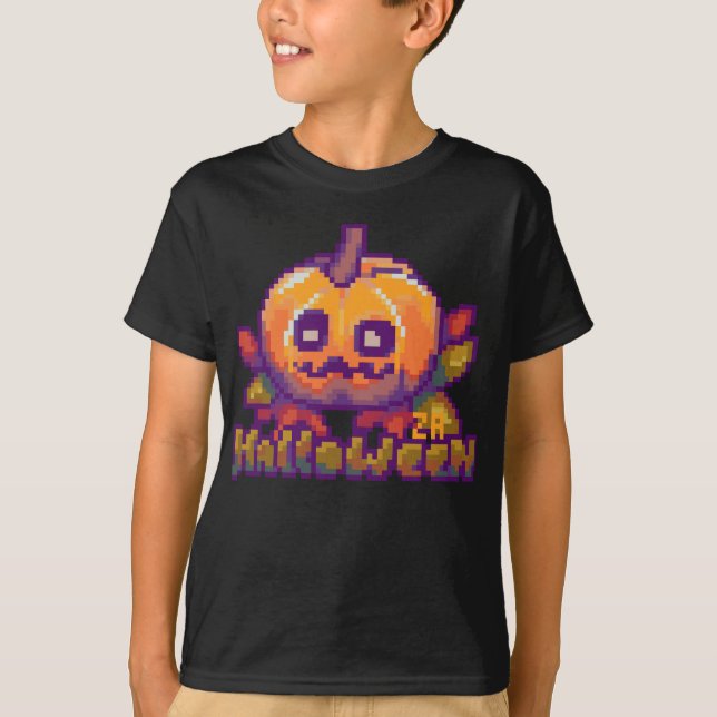 Halloween pumpkin pixel art t shirt (Framsida)