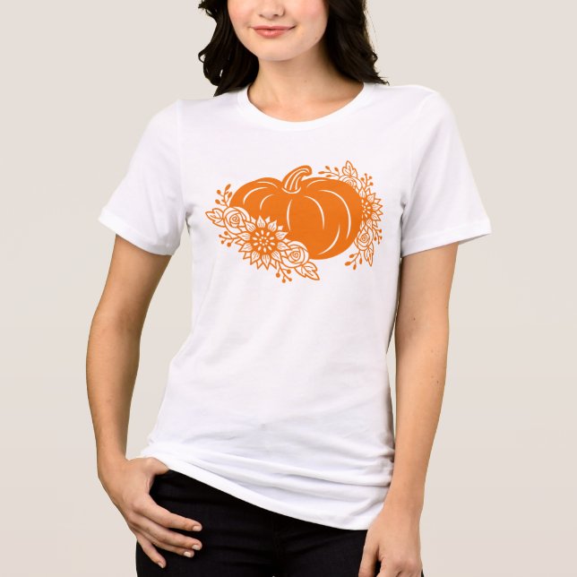 Halloween Pumpkin Print T-Shirt - Crew Nacke (Framsida)
