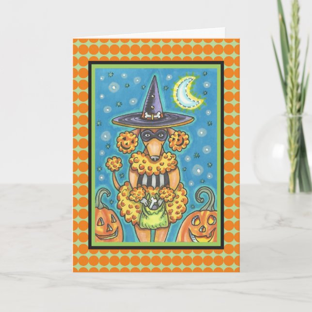 HALLOWEEN PUMPKIN PUDEL GREETING CARD Verse Kort (Framsida)