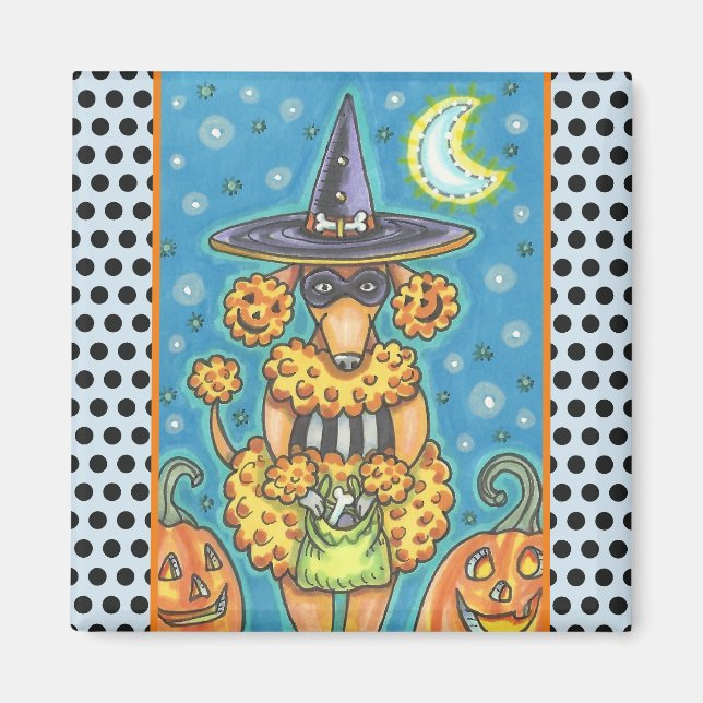 HALLOWEEN PUMPKIN PUDEL, HUND MAGNET Square (Framsidan)