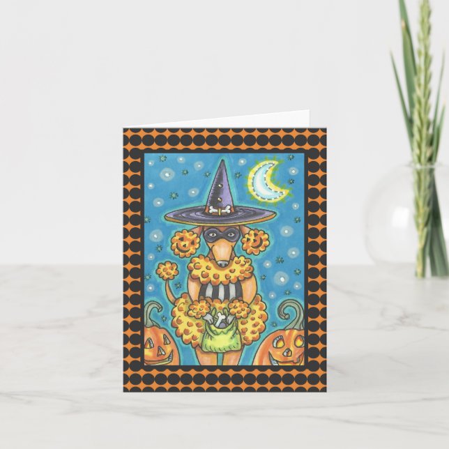 HALLOWEEN PUMPKIN PUDEL NOTE GREETING CARD Blank Kort (Framsida)