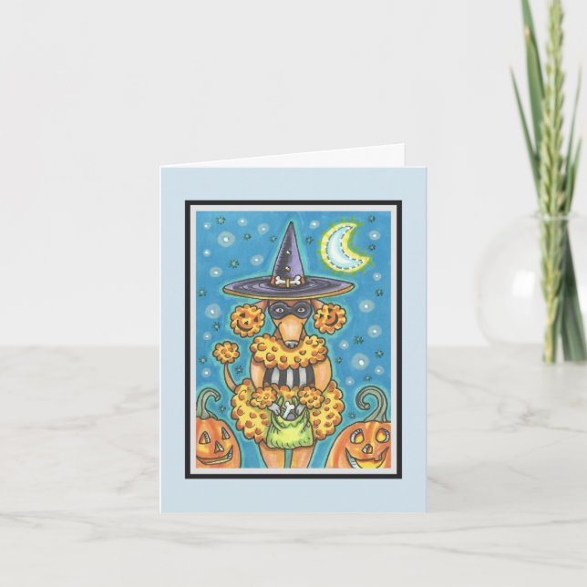 HALLOWEEN PUMPKIN PUDEL NOTE GREETING CARD Verse Kort (Framsida)