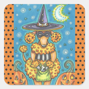 HALLOWEEN PUMPKIN PUDEL STICKERS LAKAN Square Fyrkantigt Klistermärke